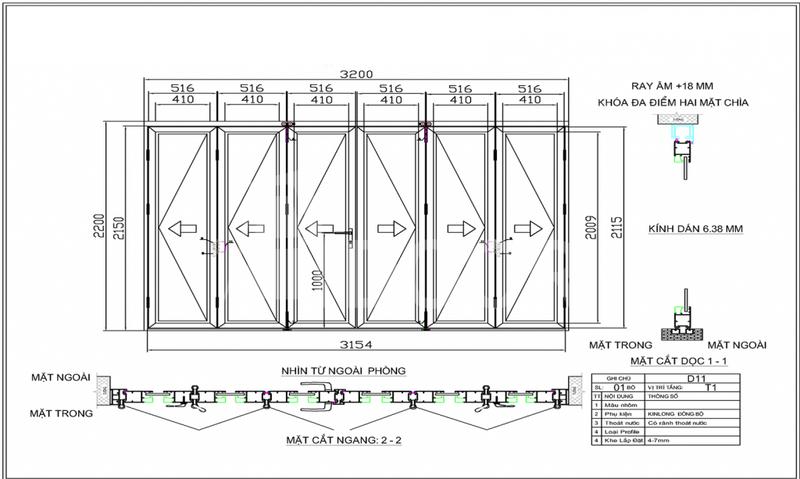 Thông số kỹ thuật của cửa nhôm 6 cánh