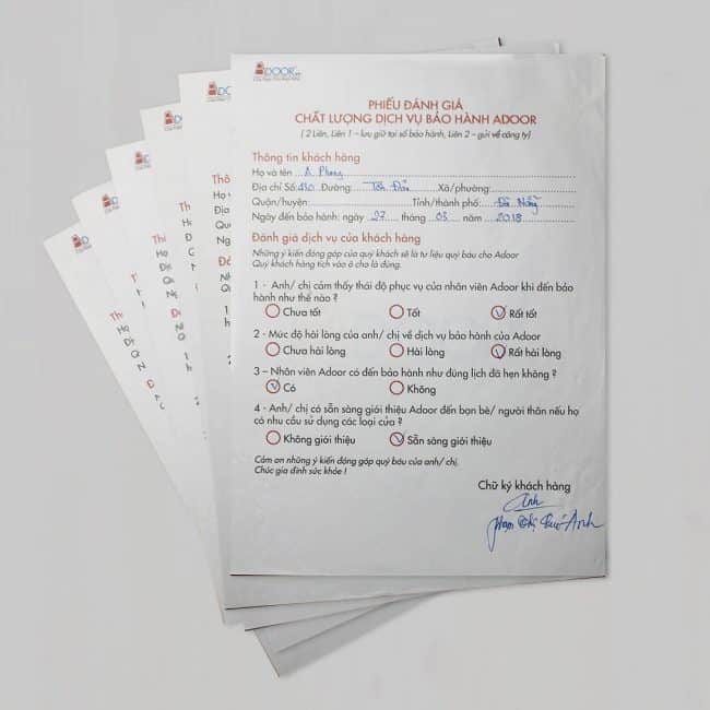 Phiếu đánh giá chất lượng bảo hành cửa nhôm tại Adoor Phiếu đánh giá chất lượng bảo hành cửa nhôm tại Adoor