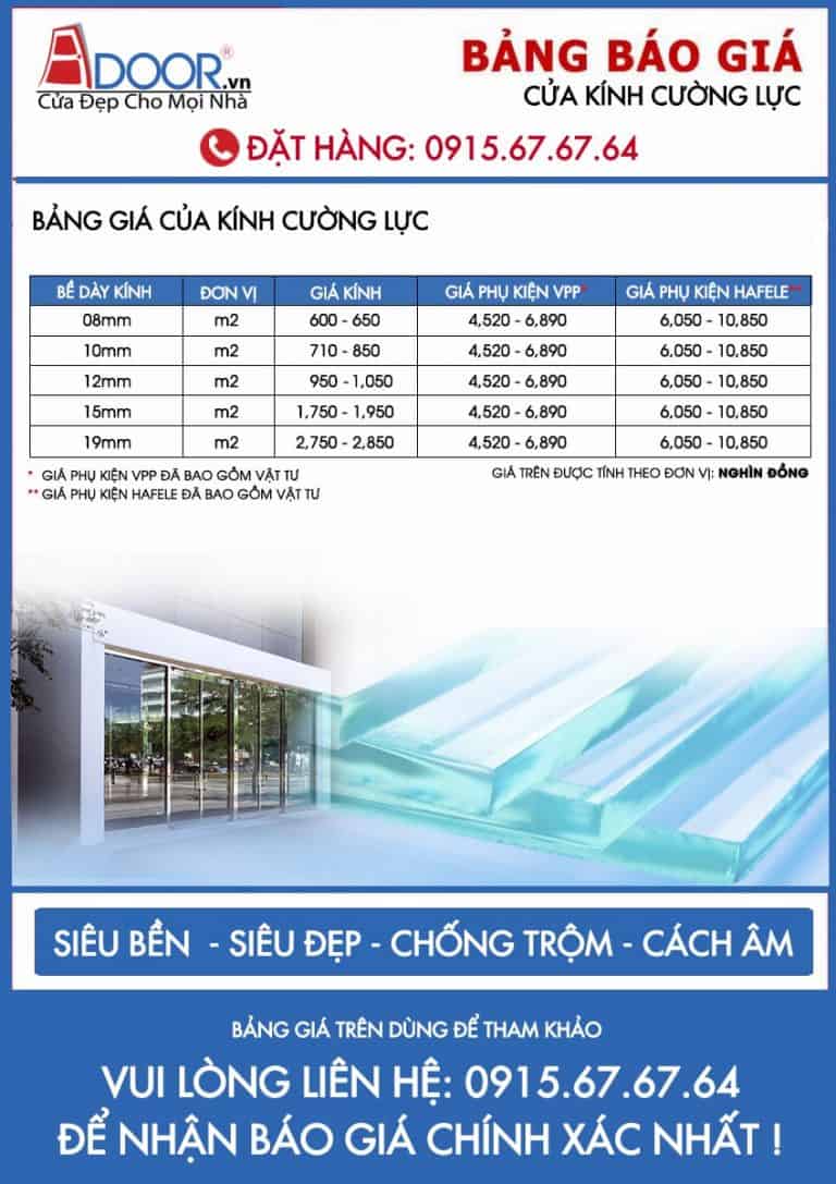 Bảng báo giá cửa kính cường lực cần thơ Bảng báo giá cửa kính cường lực cần thơ