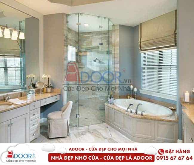 Cửa kính cường lực mở quay 1 cánh kết hợp vách ngăn kính, dùng ngăn phòng Cửa kính cường lực đẹp