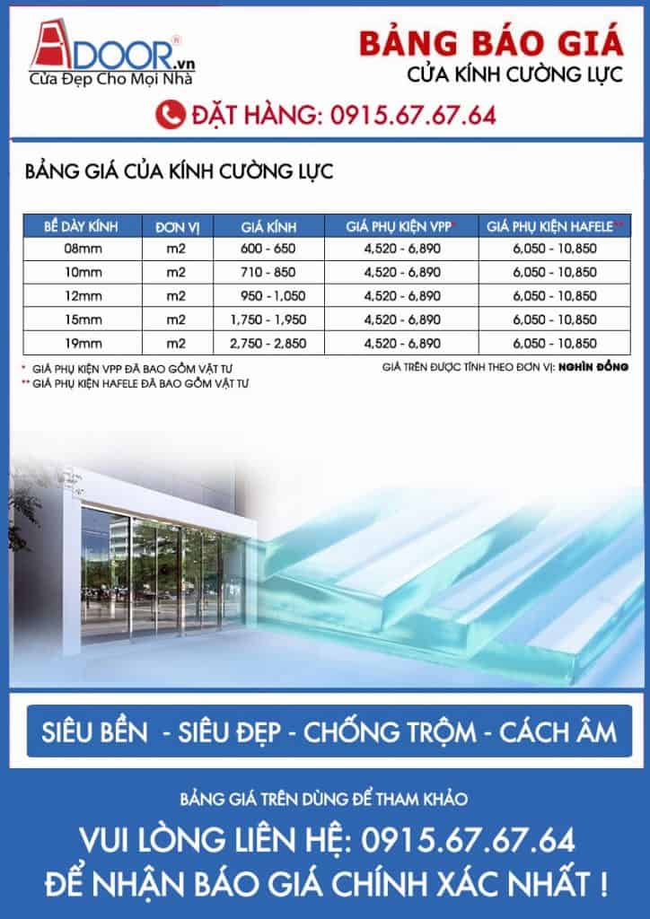 Bảng giá cửa kính cường lực trượt