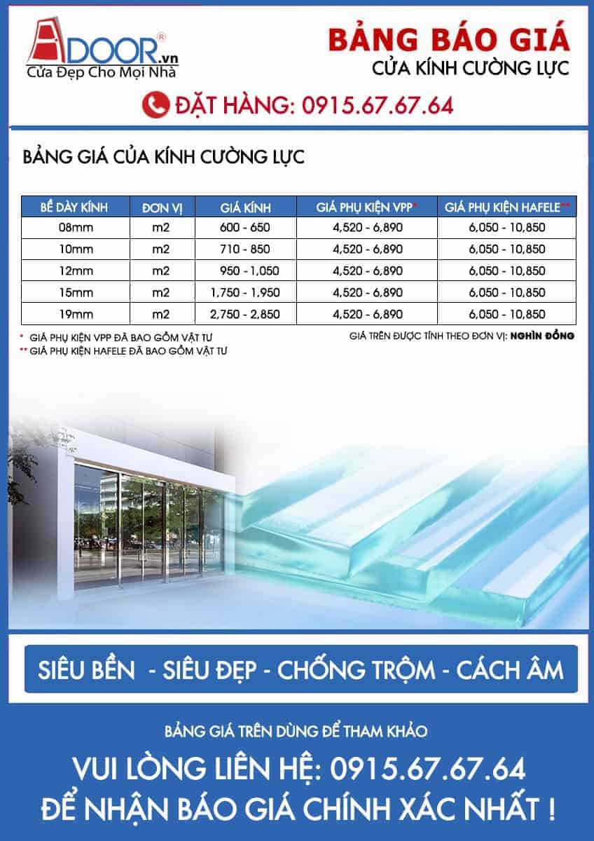 bảng giá cửa kính cường lực tphcm