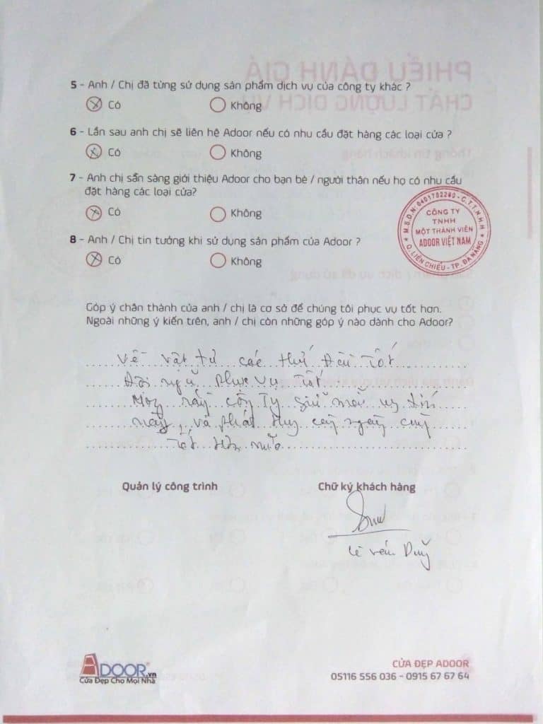 Cảm nhận khách hàng Cửa nhôm kính Hà Nội