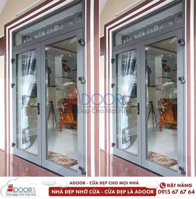 Cửa đi xingfa 2 cánh có 1 mái Mẫu cửa nhôm đẹp
