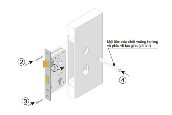 Bước 3: Lắp thân khóa và chốt vuông Bước 3: Lắp thân khóa và chốt vuông