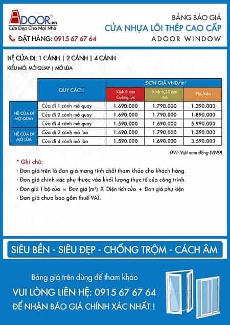Giá cửa nhựa lõi thép