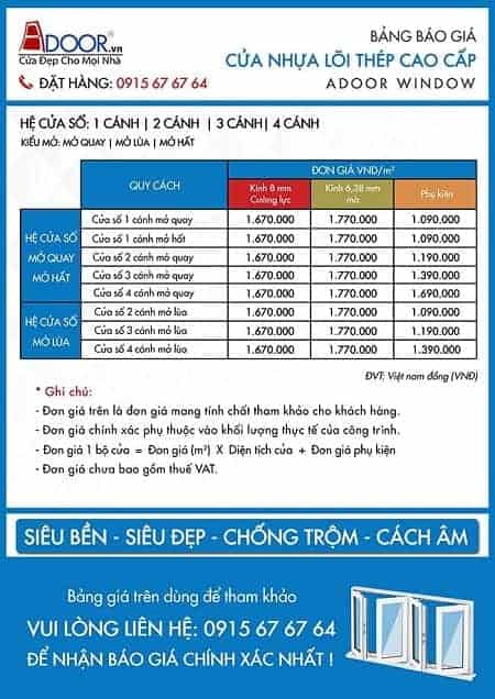 Giá cửa nhựa lõi thép