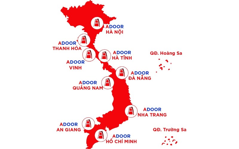 Hệ thống chi nhánh cửa cuốn Adoor rộng khắp cả nước