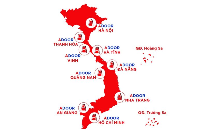 Các chi nhánh cửa cuốn Adoor khắp cả nước