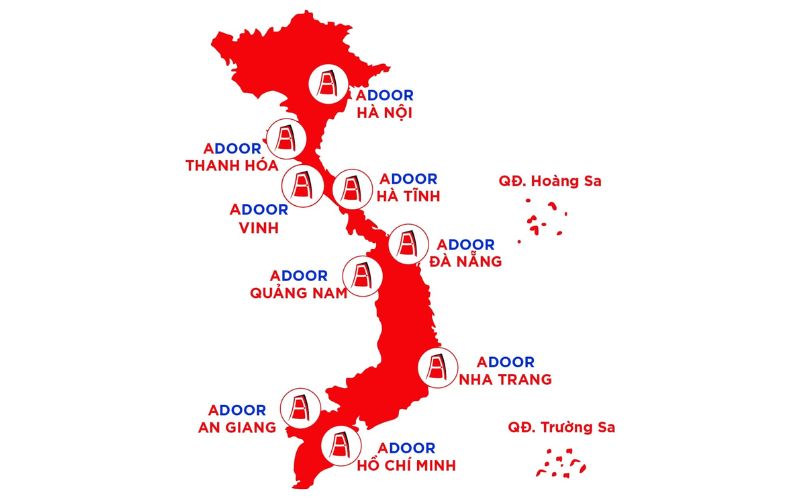 Văn phòng và đại lý Adoor phủ sóng khắp cả nước và Vinh - Nghệ An