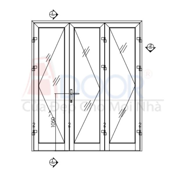 Sơ đồ thiết kế cửa nhôm Xingfa 3 cánh, giúp hình dung rõ ràng về sản phẩm