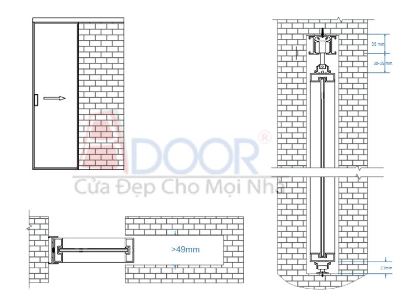 Hình ảnh minh họa cấu tạo cửa nhôm slim của Adoor