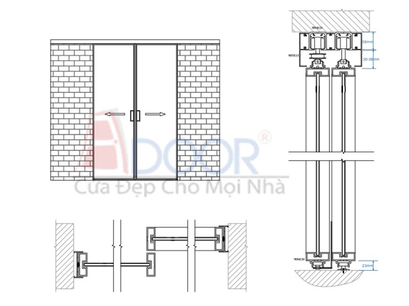 Sơ đồ cấu tạo và mô tả chi tiết các bộ phận cấu thành nên cửa nhôm kính slim