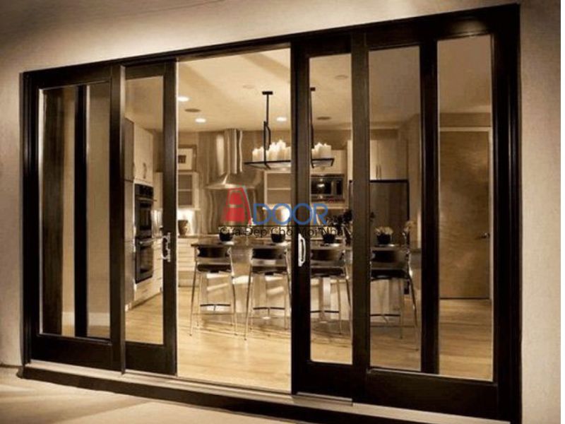 Cửa nhôm Xingfa 4 cánh nâu sần ấm áp, phù hợp phong cách cổ điển và hiện đại