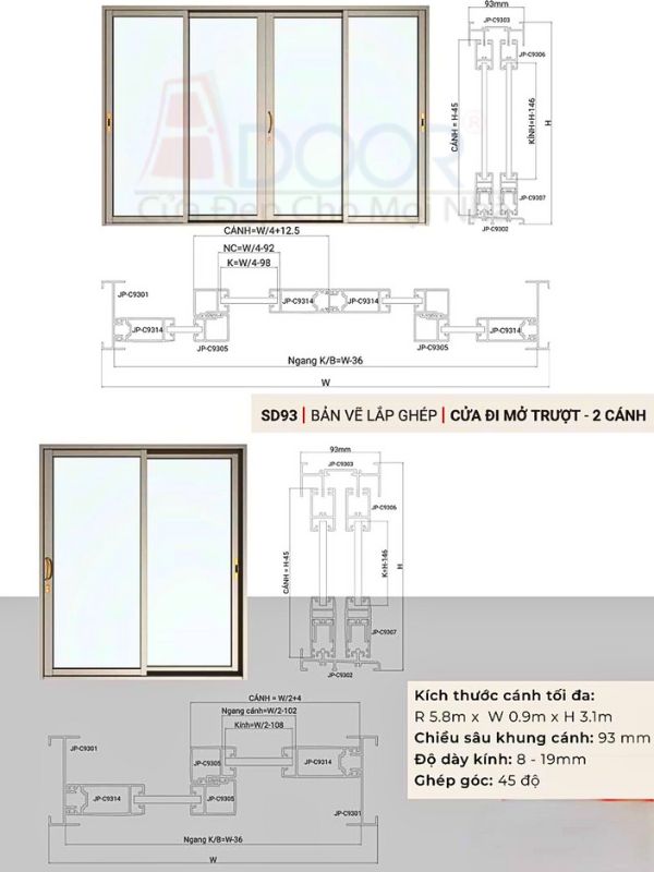 Bản vẻ kỹ thuật cửa nhôm Maxpro