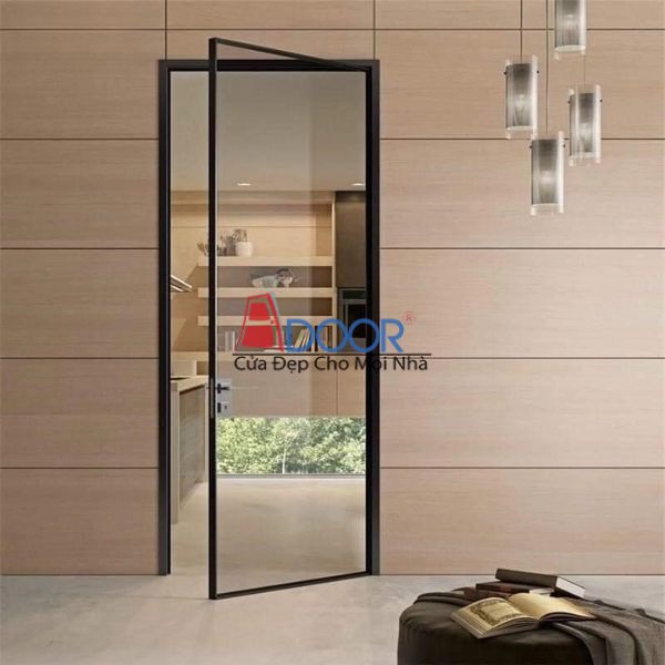 Cửa nhôm slim mở quay Adoor với thiết kế góc cạnh tinh tế, phù hợp với kiến trúc hiện đại