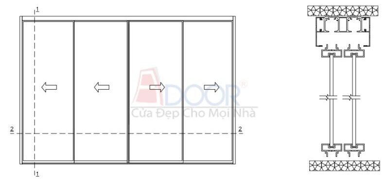 Bản vẻ kỹ thuật cấu tạo cửa nhôm slim Adoor