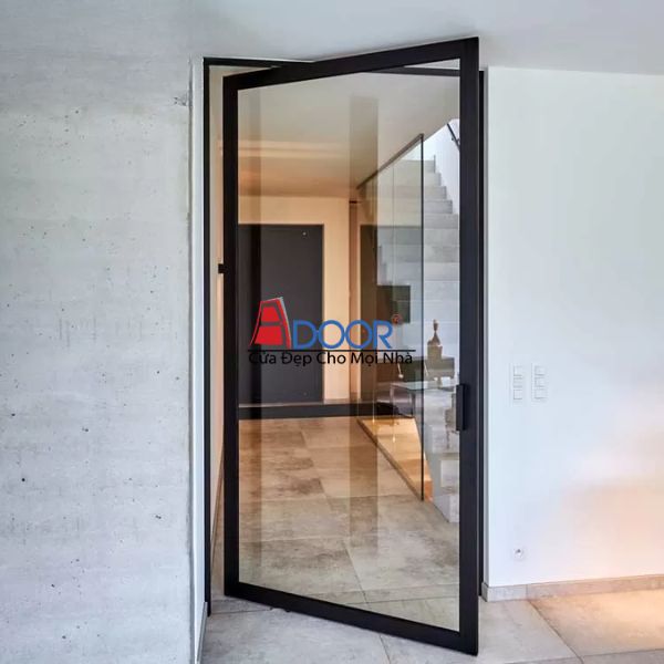 Cửa slim Adoor pivot với trục xoay giữa, mang lại vẻ đẹp độc đáo và hiện đại