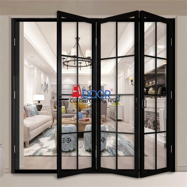 Cận cảnh cơ chế gấp gọn độc đáo của cửa nhôm hệ slim Adoor, phù hợp cho không gian linh hoạt