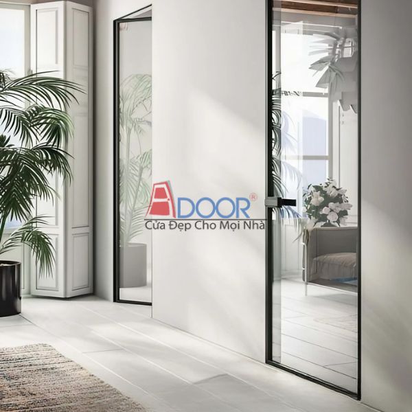 Cửa mở quay Adoor slim kết hợp kính cường lực lớn, vừa chắc chắn vừa sang trọng