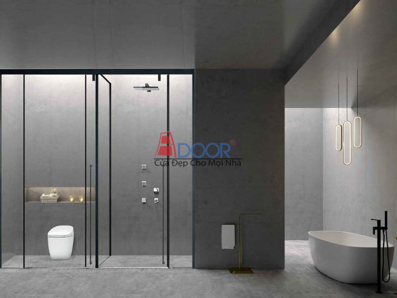 Cửa nhôm Adoor Slim kết hợp vách kính cố định lắp đặt cho mặt tiền các công trình hiện đại