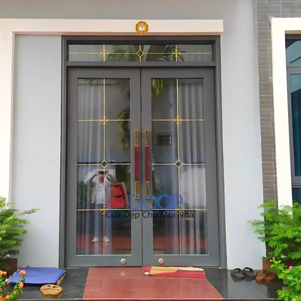 Cửa nhôm kính thủy lực Adoor khuôn bao đơn kiểu dáng gọn, tối giản