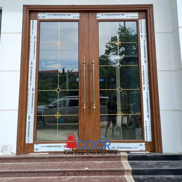 Cửa nhôm kính thủy lực 2 cánh mở quay