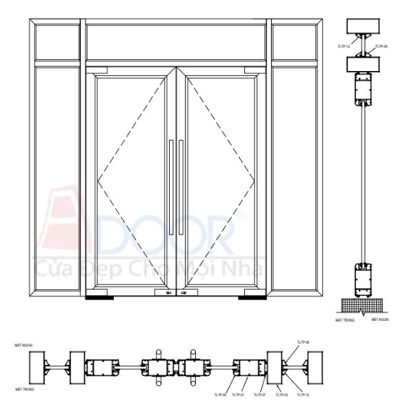 Bản vẻ cửa nhôm thủy lực tại Adoor