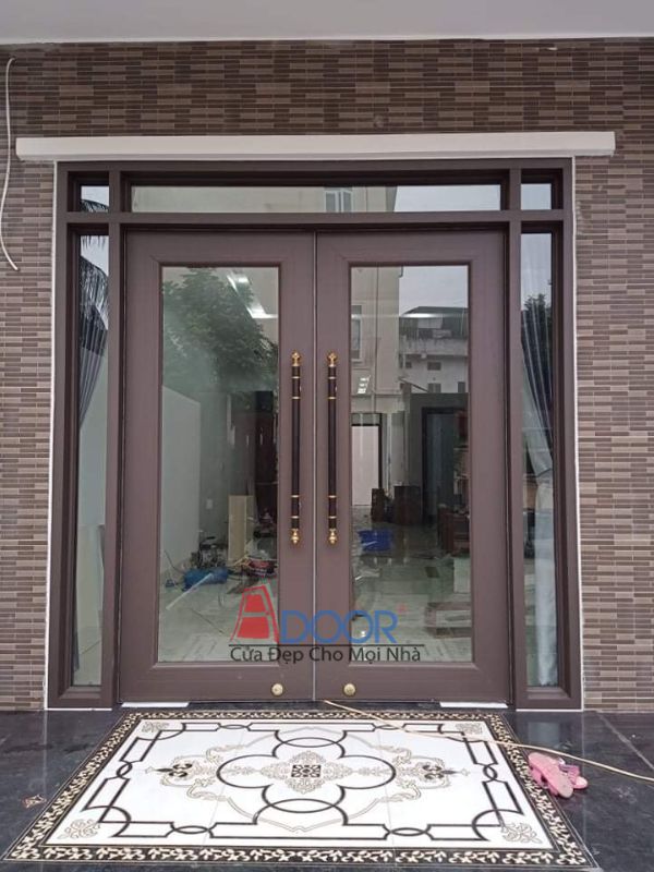Cửa nhôm kính thủy lực Adoor màu nâu trầm mang lại vẻ ấm cúng và đẳng cấp cho không gian nội thất