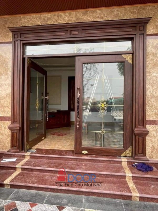 Cửa Adoor thủy lực màu vân gỗ cao cấp kết hợp vẻ đẹp tự nhiên của gỗ với độ bền của nhôm
