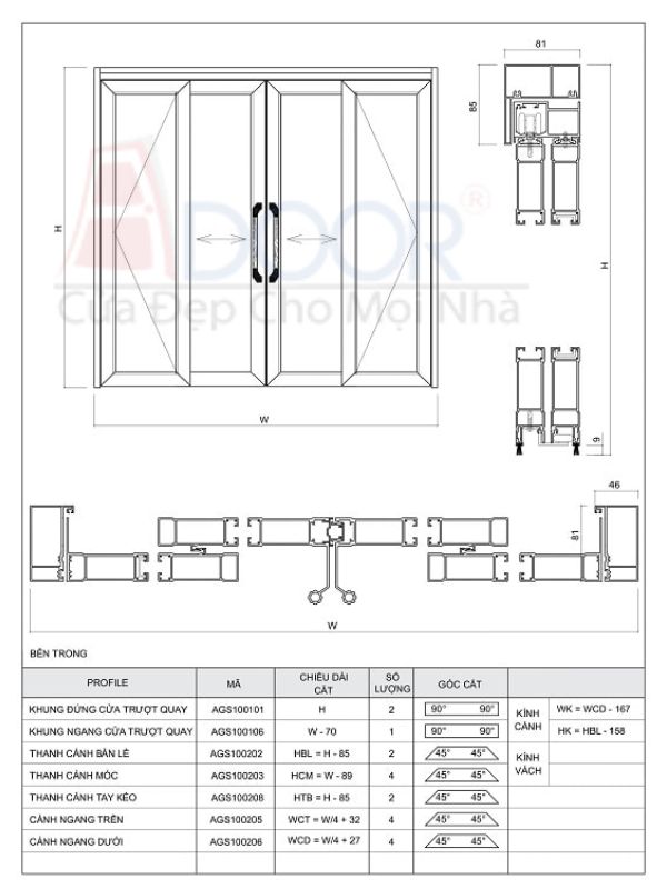 Thiết kế khung trượt kết hợp cơ chế quay mở linh hoạt, thích hợp với không gian cần tối ưu diện tích