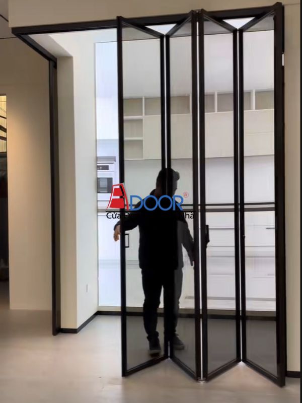 Cửa nhôm slim Adoor xếp trượt khi được mở hoàn toàn