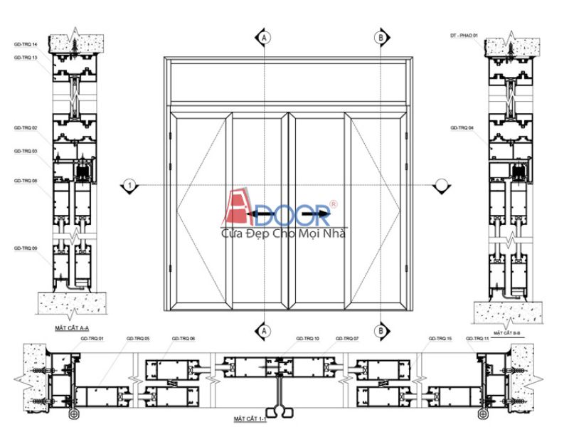 Bản vẽ kỹ thuật cửa trượt quay Adoor