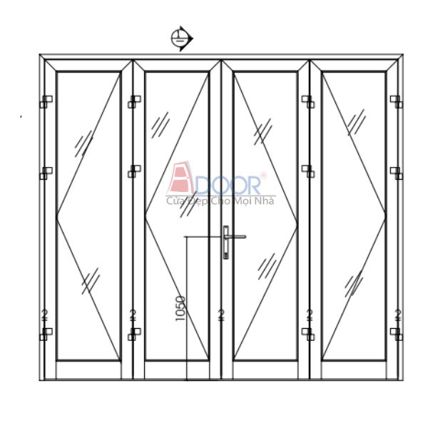 Bản vẻ cửa nhôm Xingfa 4 cánh mở quay giúp hình dung sản phẩm