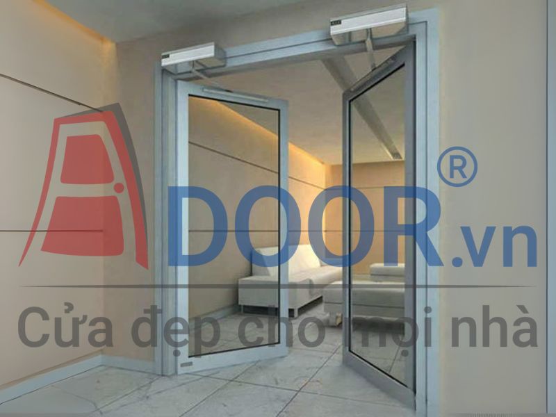Mẫu Cửa kính tự động Adoor mở quay 2 cánh