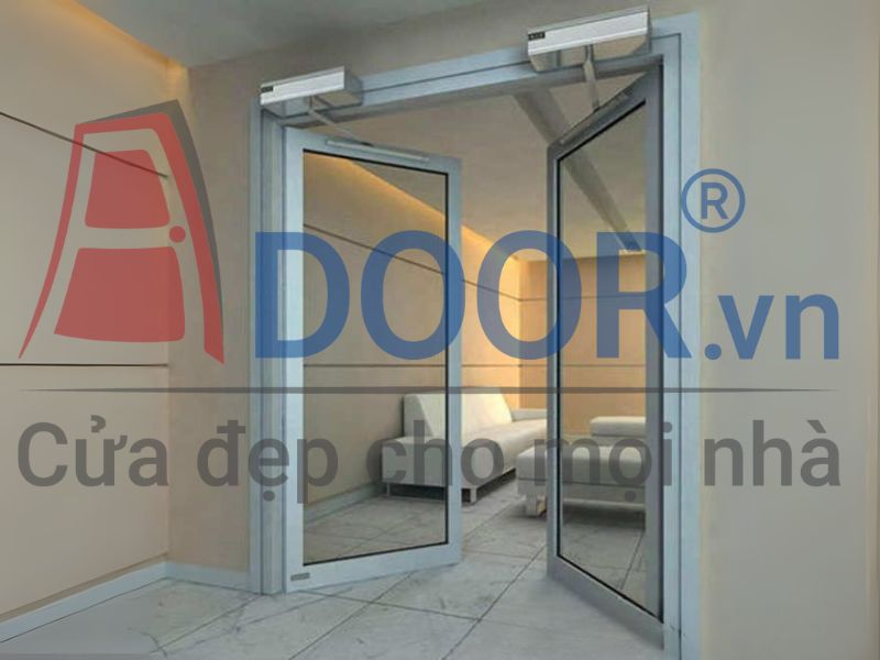 Mẫu Cửa kính tự động mở quay 2 cánh