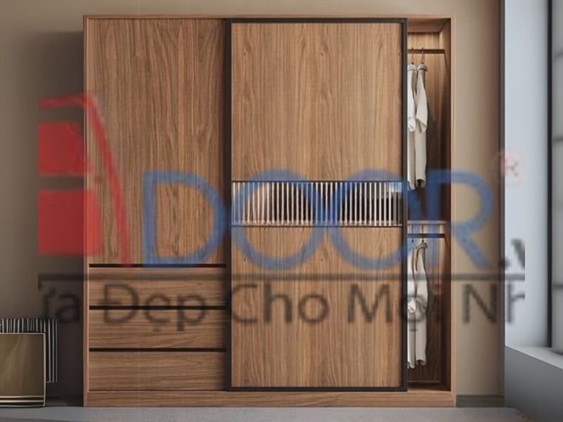 Giá tủ quần áo cánh kính Adoor MDF màu óc chó