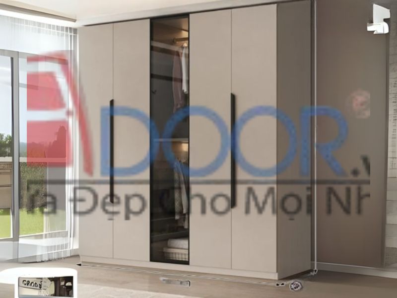 Giá tủ quần áo cánh kính Adoor kết hợp gỗ công nghiệp sang trọng