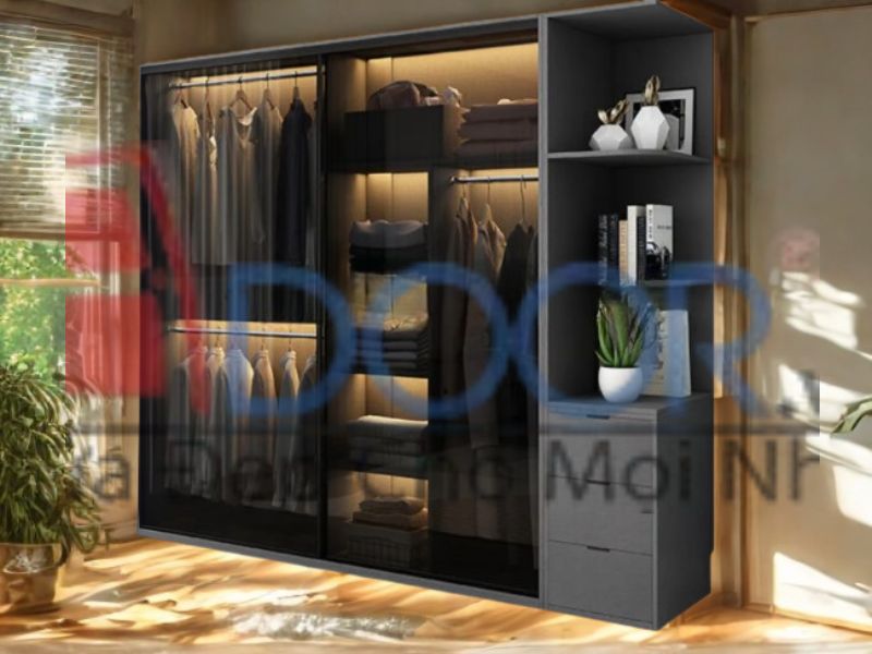 Giá tủ quần áo cánh kính Adoor lùa khung gỗ công nghiệp