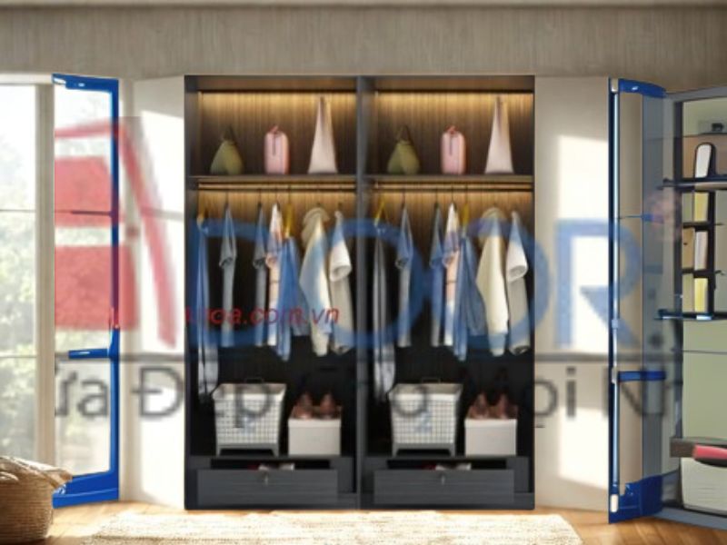 Giá tủ quần áo cánh kính Adoor màu xám chì khung gỗ MDF