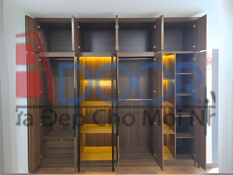 Giá tủ quần áo cánh kính Adoor phòng ngủ màu óc chó
