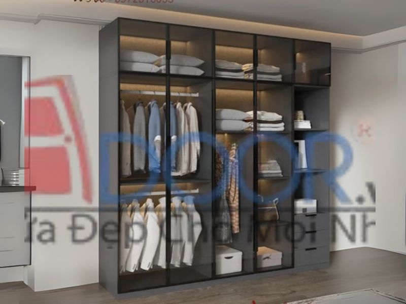 Giá tủ quần áo cánh kính cường lực Adoor gố MDF sang trọng đẹp mắt