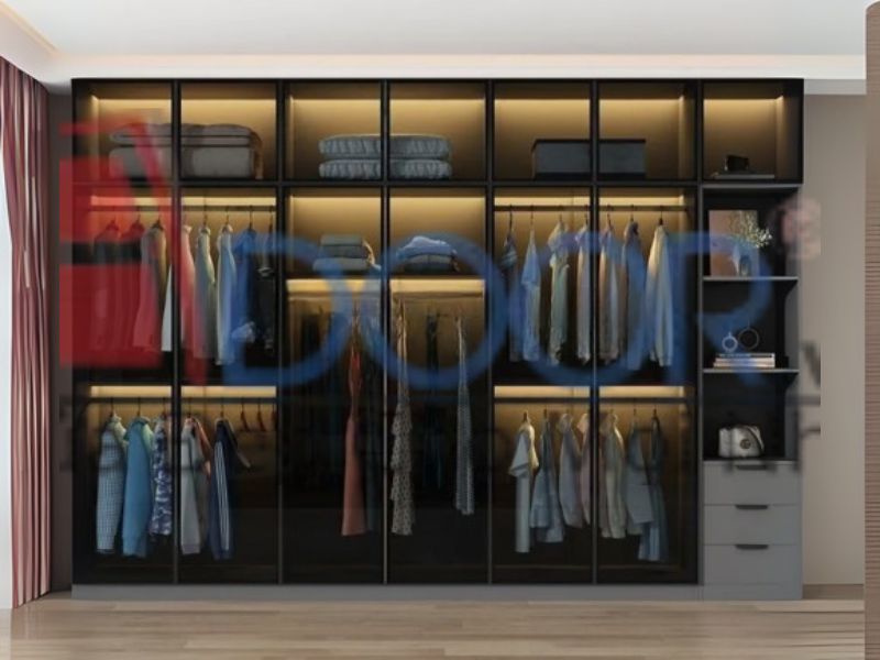 Giá tủ quần áo cánh kính đen Adoor hiện đại rẻ