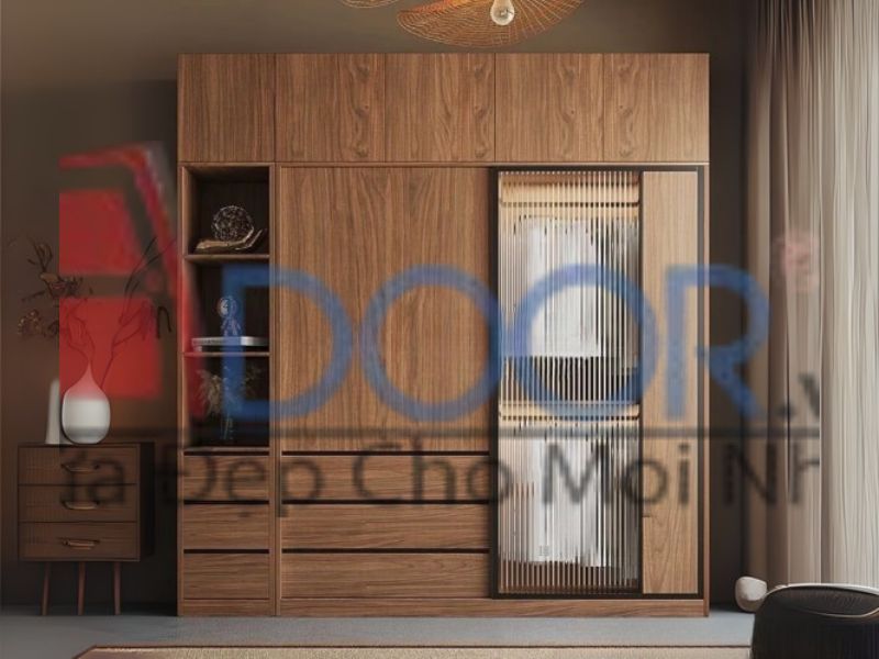 Mẫu tủ quần áo cánh kính Adoor MDF màu óc chó