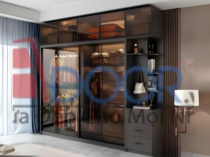 Mẫu tủ quần áo cánh kính Adoor gỗ MDF màu xám chi