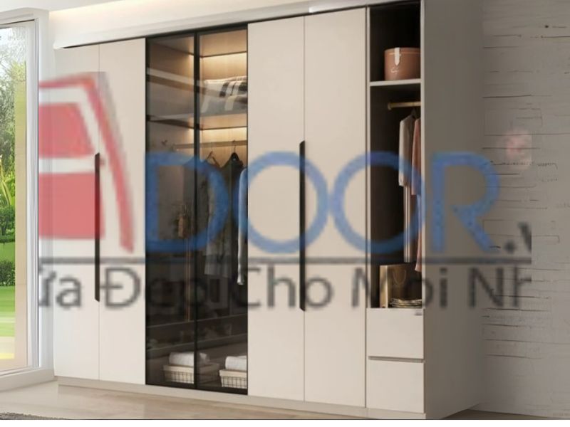 Mẫu tủ quần áo cánh kính Adoor kết hợp gỗ công nghiệp sang trọng