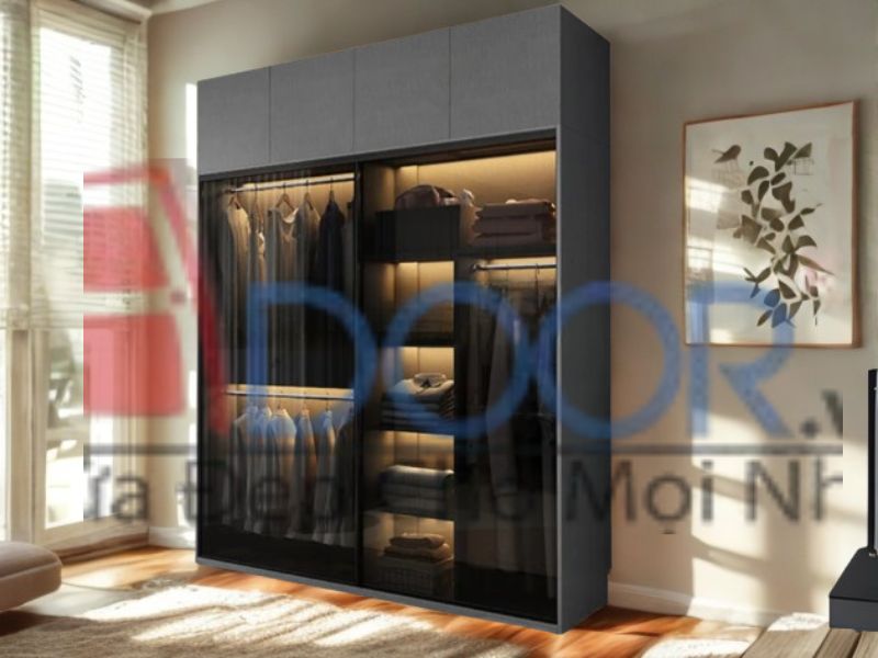 Mẫu tủ quần áo cánh kính Adoor lùa khung gỗ công nghiệp