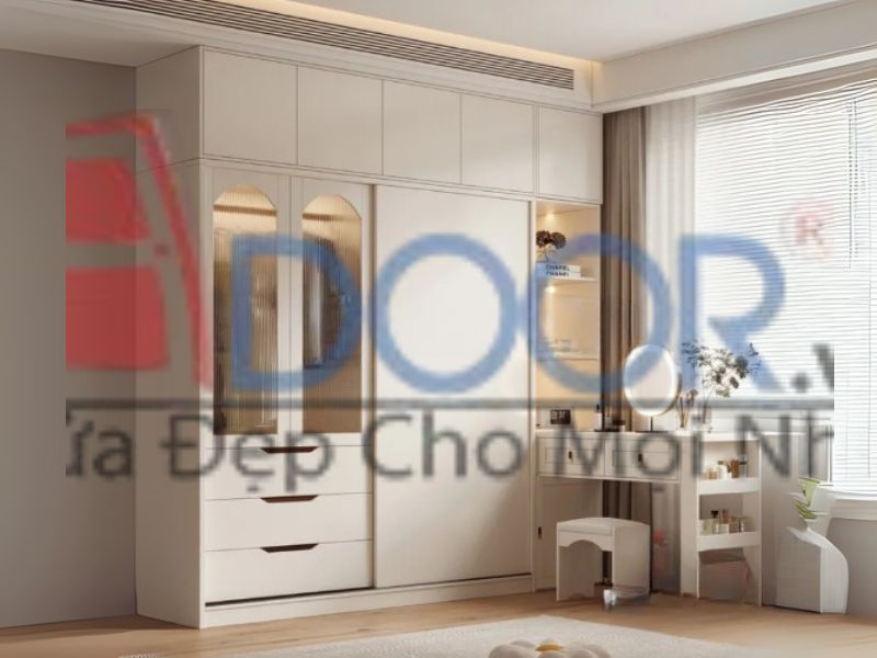Mẫu tủ quần áo cánh kính Adoor màu gỗ công nghiệp hiện đại