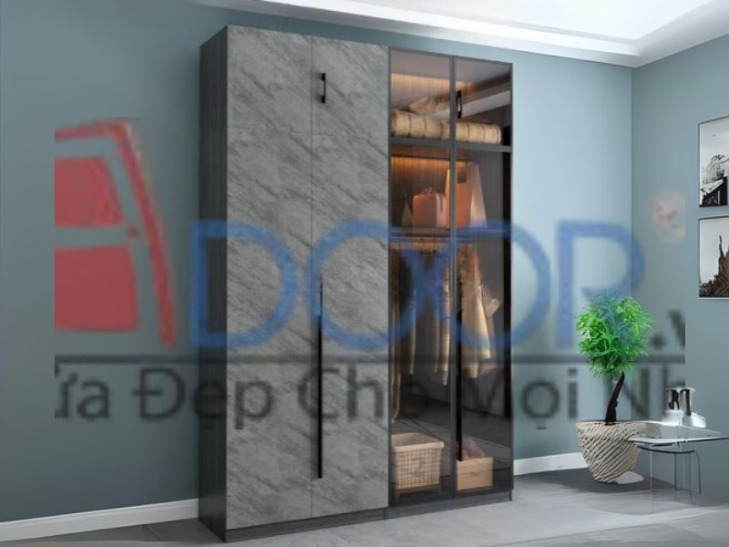 Mẫu tủ quần áo cánh kính Adoor màu xám chì khung gỗ MDF