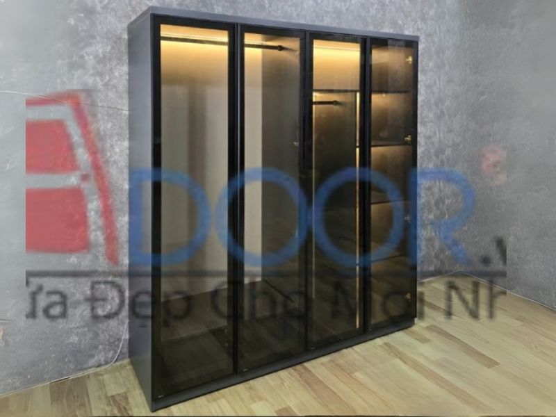 Mẫu tủ quần áo cánh kính cường lực Adoor có đèn LED hiện đại